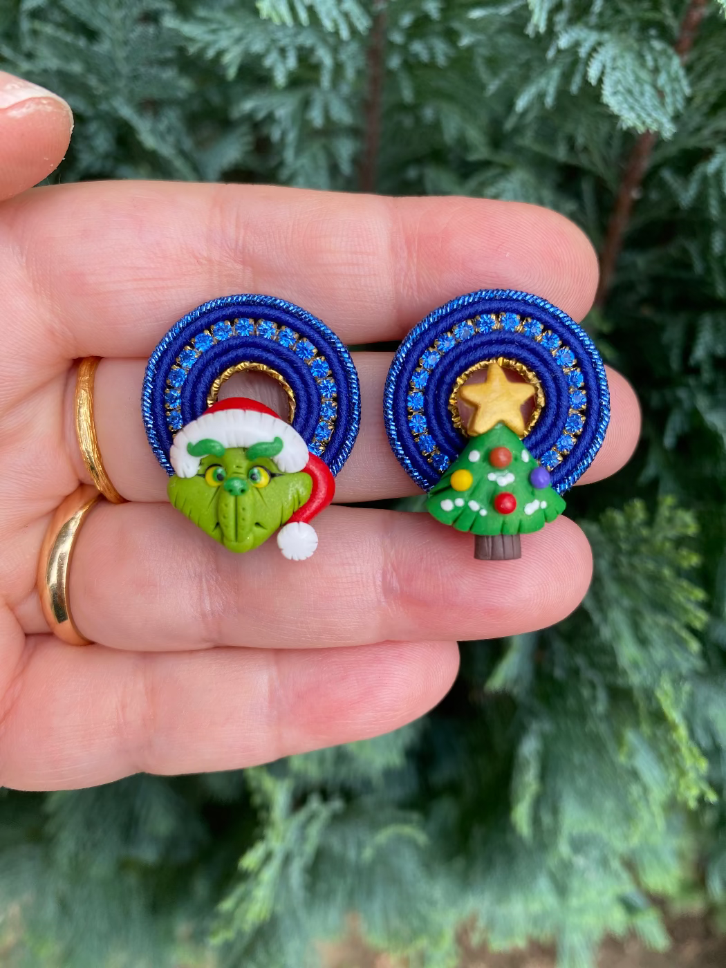 Cerchietti Grinch e Albero blu dettagli oro