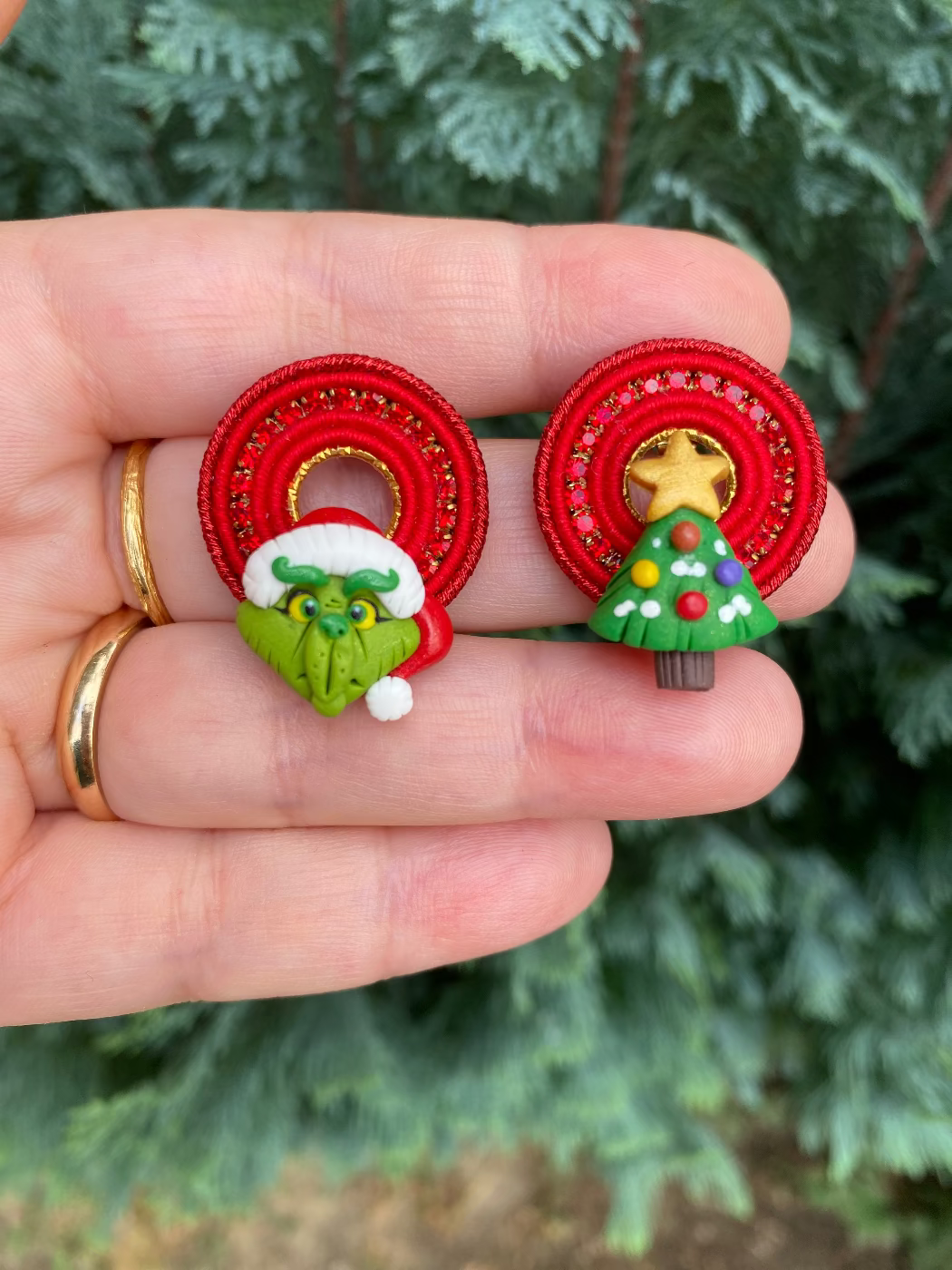 Cerchietti Grinch e Albero rossi dettagli oro