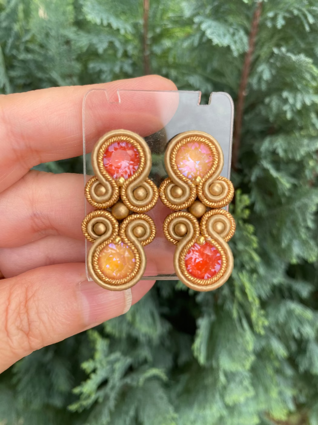 Orecchini doppio Swarovski toni oro e arancio