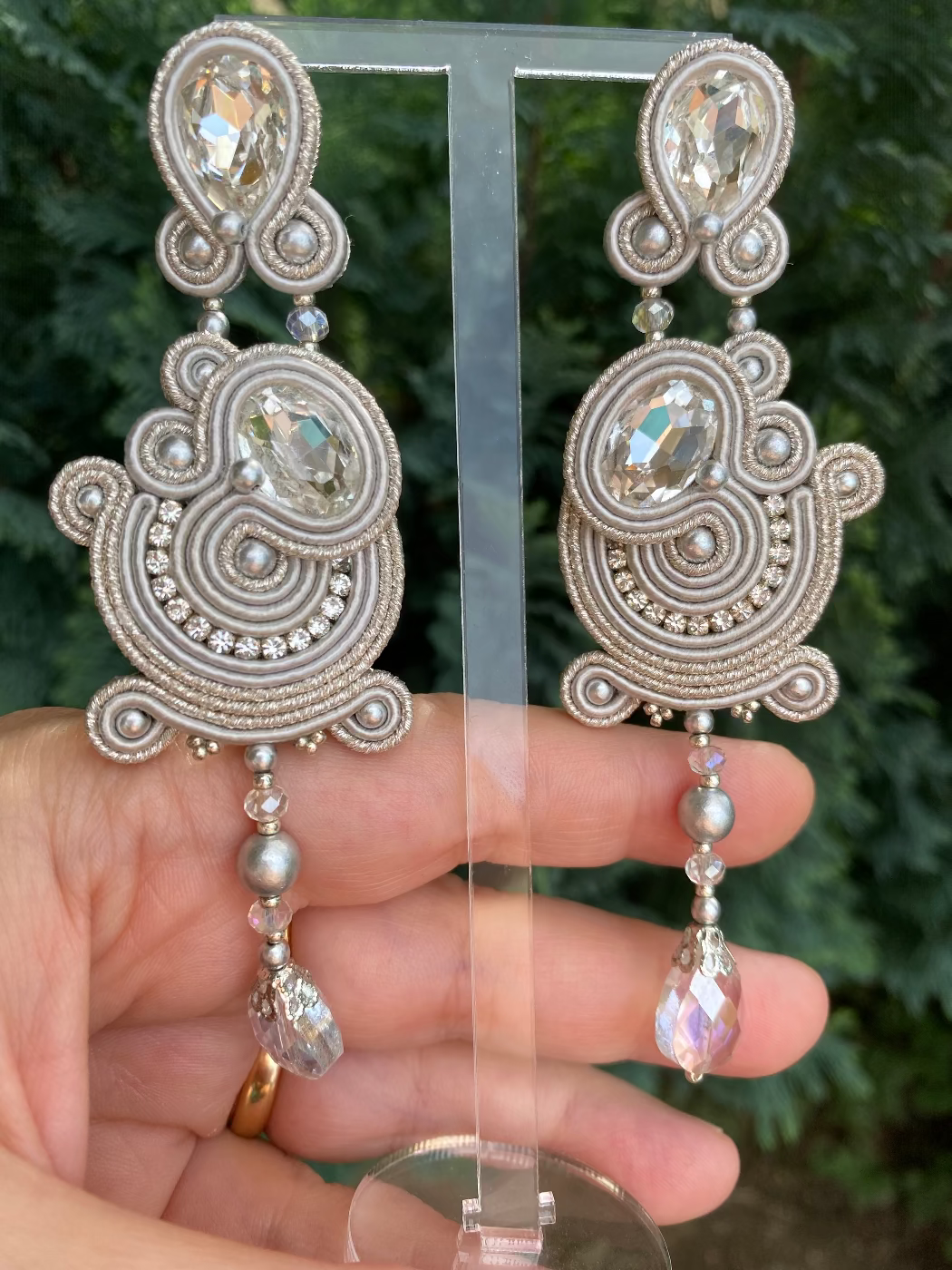 Orecchini lunghi total silver