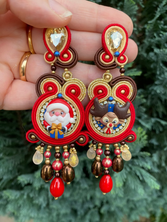 Orecchini grandi Babbo Natale e Rudolph cioccolato
