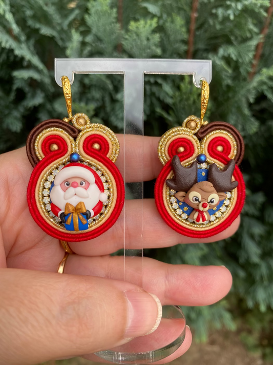 Orecchini medi Babbo Natale e Rudolph cioccolato