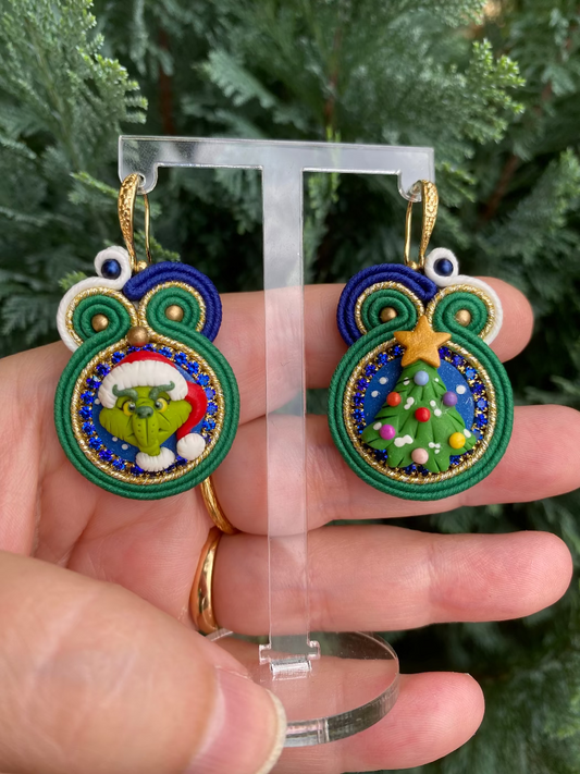 Orecchini medi Grinch e Albero versione verde