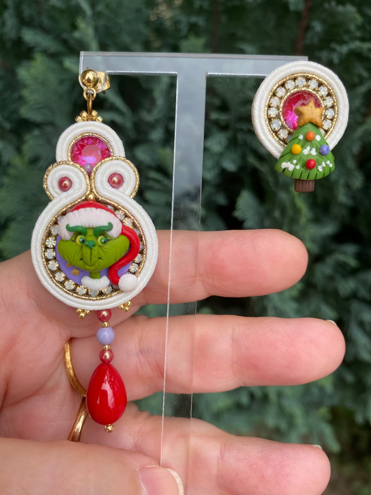 Orecchini asimmetrici Grinch e Albero
