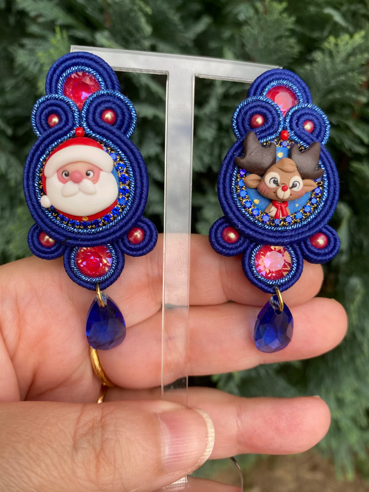 Orecchini medi Babbo e Rudolph total blu