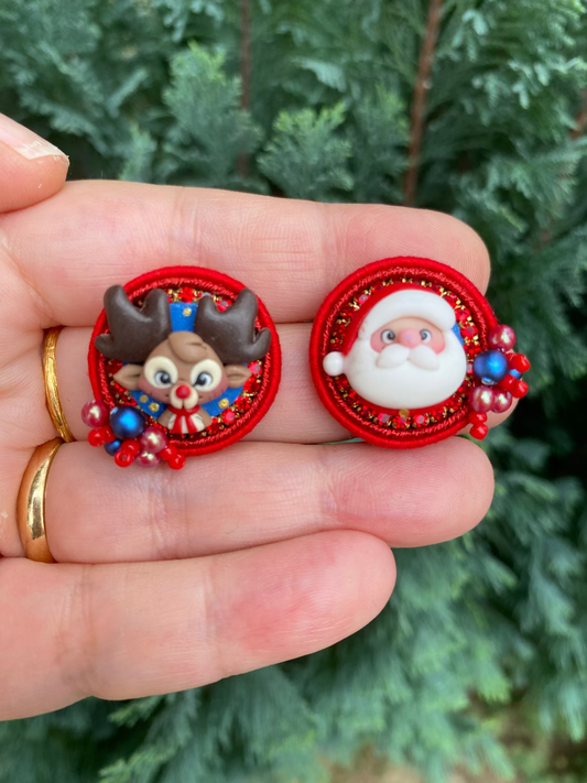Bottoni Babbo Natale e Rudolph rossi