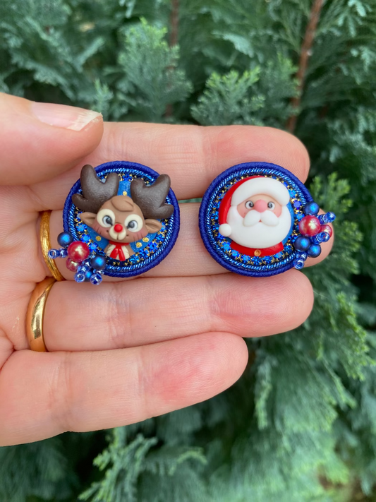 Bottoni Babbo Natale e Rudolph blu