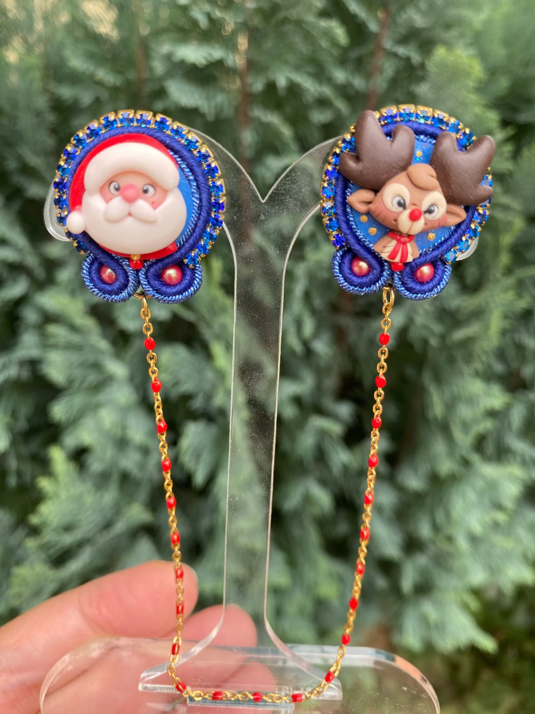 Fiabellino Babbo Natale e Rudolph blu