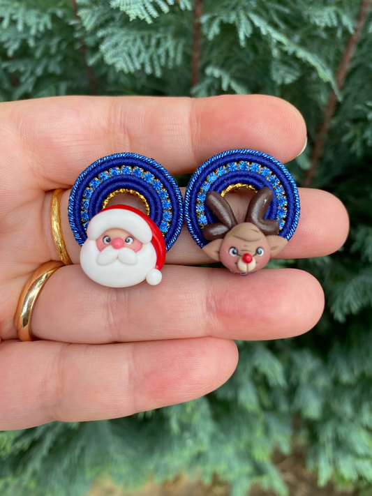 Cerchietti Babbo e Rudolph blu dettagli oro