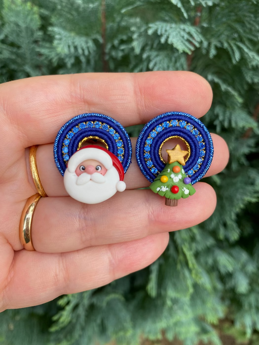 Cerchietti Babbo e Albero blu dettagli oro