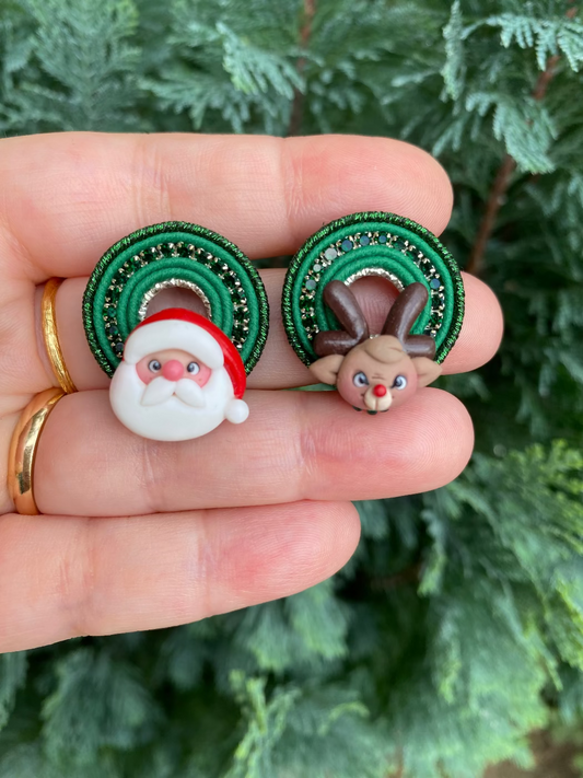 Cerchietti Babbo e Rudolph verdi dettagli argento