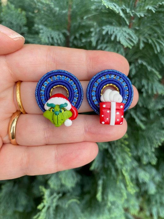 Cerchietti Grinch e Pacchetto blu dettagli oro