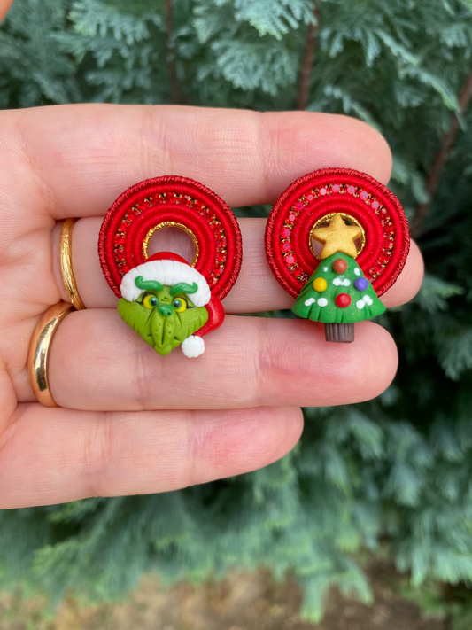 Cerchietti Grinch e Albero rossi dettagli oro
