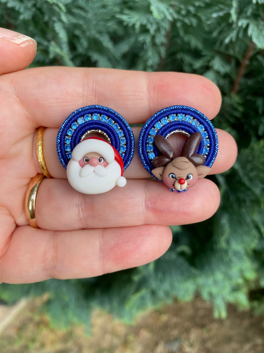 Cerchietti Babbo e Rudolph blu dettagli argento