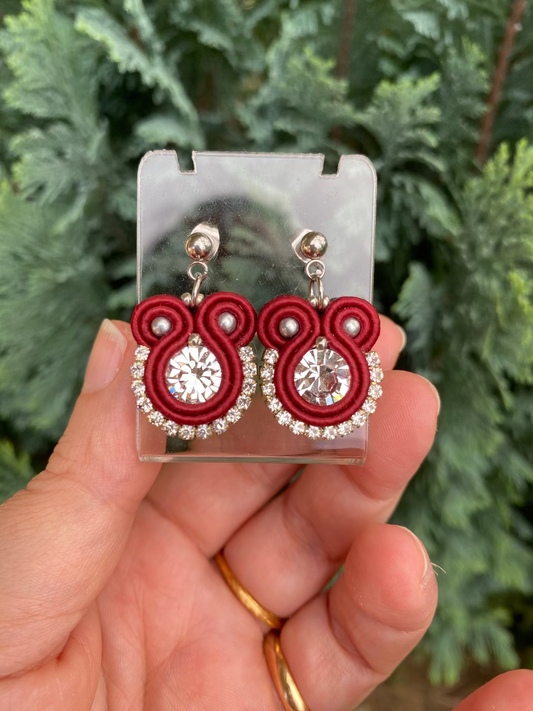 Orecchini mini con Cristallini Swarovski in  Bordeaux dettagli argento