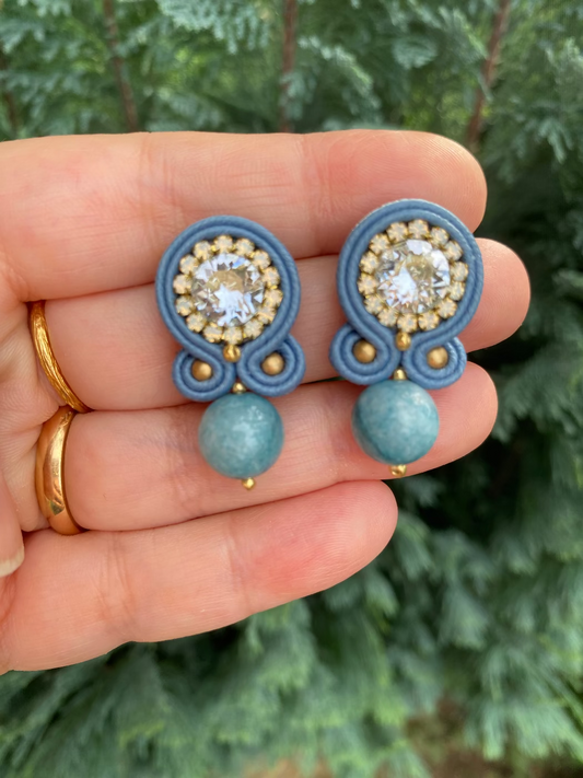 Orecchini mini con Cristallini Swarovski e pietra dura jeans