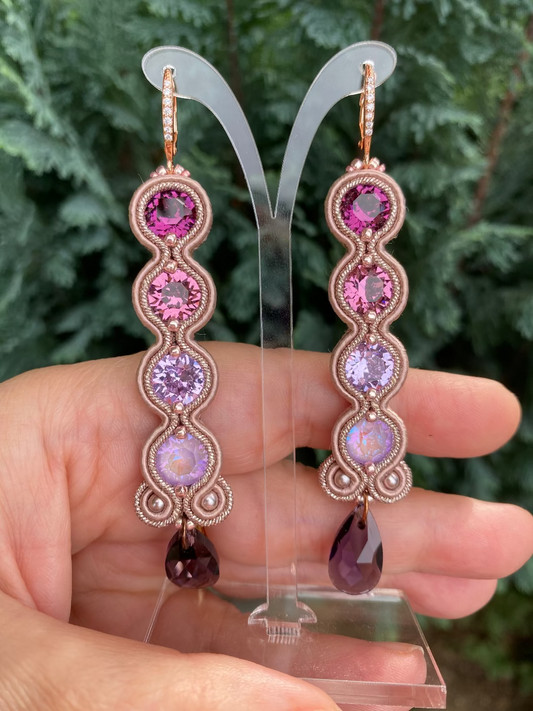 Orecchini cascata di Swarovski oro rosa e viola