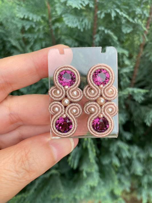 Orecchini doppio Swarovski toni oro rosa e viola